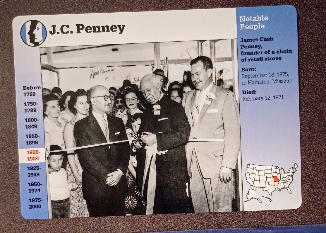 1997 Grolier J.C. Penny James Cash Founder Of Store History Vintage Collectible Large Card