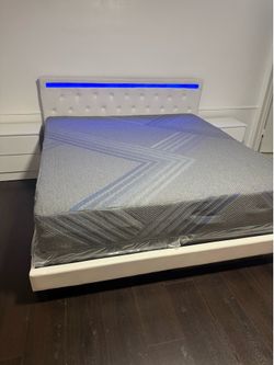 King size bed frame with mattress and 2 Nightstand All New furniture free delivery free installation