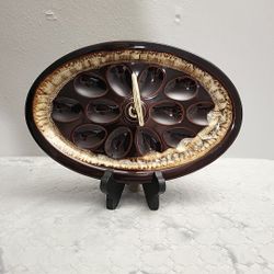 Deviled Eggs Plate Tray W/ Handle Brown Drip Glaze Vintage Made In The USA (X)