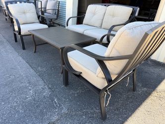 Patio,Outdoor furniture,1 Love Seat,2 chairs,cushions and coffee table.