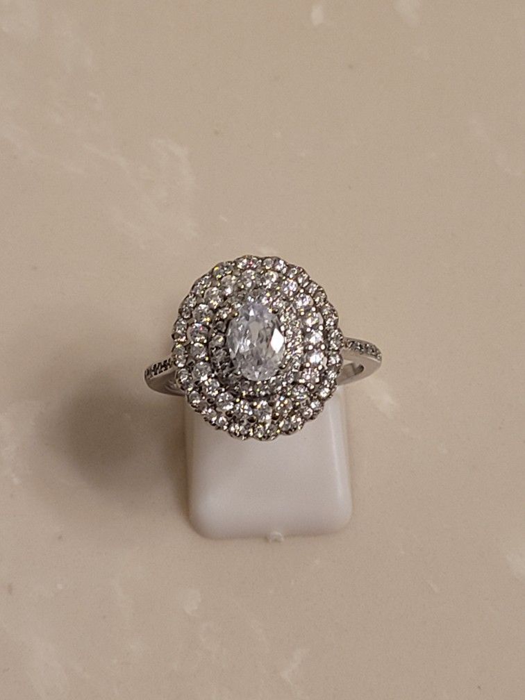 925 Silver and CZ Oval Cut Ring Size 9.5 