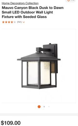 Mauvo Canyon Black Dusk to Dawn Small LED Outdoor Wall Light Fixture with Seeded Glass