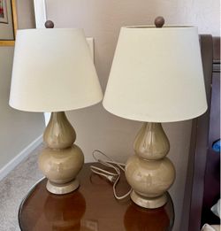 Pair 2 NEW Safavieh Table Lamps Eva Glass Double Gourd Style