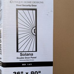 72 in. x 80 in. Solana Navajo White Surface Mount Outswing Steel Double Security Door with Perforated Metal Screen