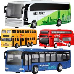 Bus Toys Cars Set, Kids Die-Cast Metal Cars for Boy Girls 3-8 Year Old Pull Back Car City Bus 4 pack