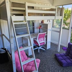 White Twin Loft Bed and Mattress