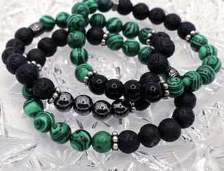 Malachite Hematite Black Lava Stone Crystal Healing Natural Gemstone Protection Aromatherapy Bracelet