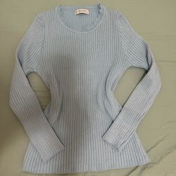 Y2k light blue ribbed knit top