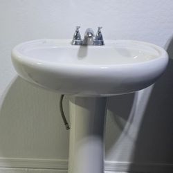 White Pedestal Sink With Faucet
