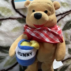 1990's The Disney Store Winne-the-Pooh Beanie Doll-Vintage Disney Stuffed Picnic Pooh Beanbag Doll