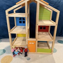 Pidoko Kids Wooden Dollhouse + 5 Dolls – $95 OBO