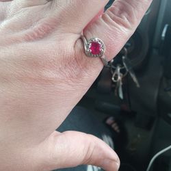 White Gold GORGEOUS Ruby (Cut Is Flawless)  Surrounded By 24 Small Diamonds 