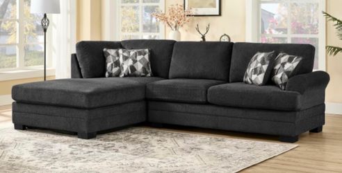 BLACK CHENILLE SECTIONAL WITH REVERSIBLE CHAISE