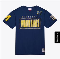 NEW Mitchell & Ness Michigan Wolverines Embroidered Tee Shirt Mens 2 XL