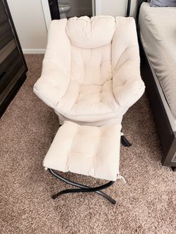White Fabric Accent Chair with Black Legs