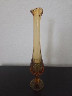 Vintage Fenton Thumbprint Amber Bud Vase