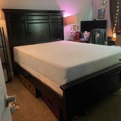 Queen-sized Solid Wood Bed Frame & Mattress