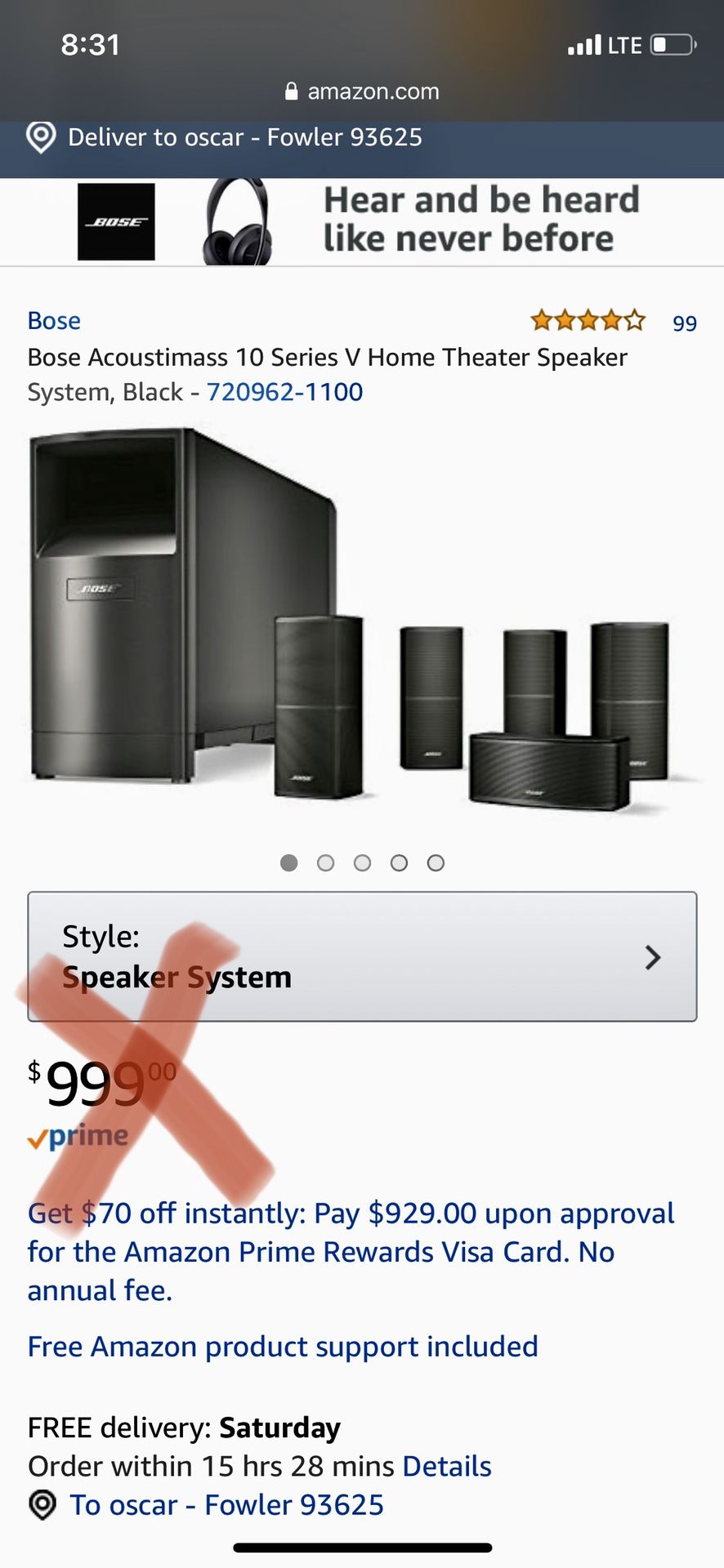 Bose speakers $300