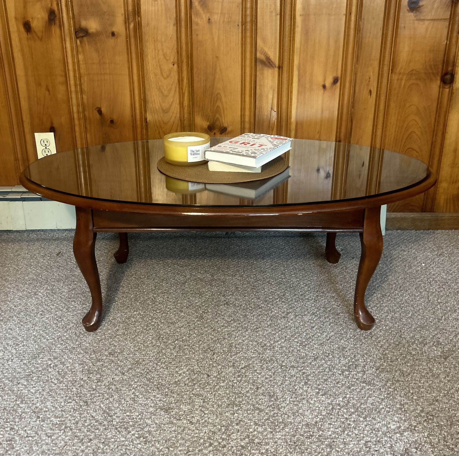 Oval Coffee Table with Glass Top - Solid Wood - Sturdy & Clean - Great Condition