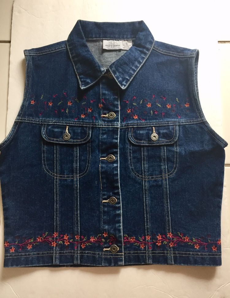 Ladies Jean Jacket Embroidered Vest - Large