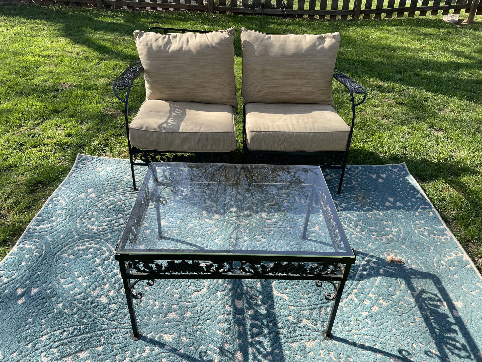 Wrought Iron Set with Glass Coffee Table