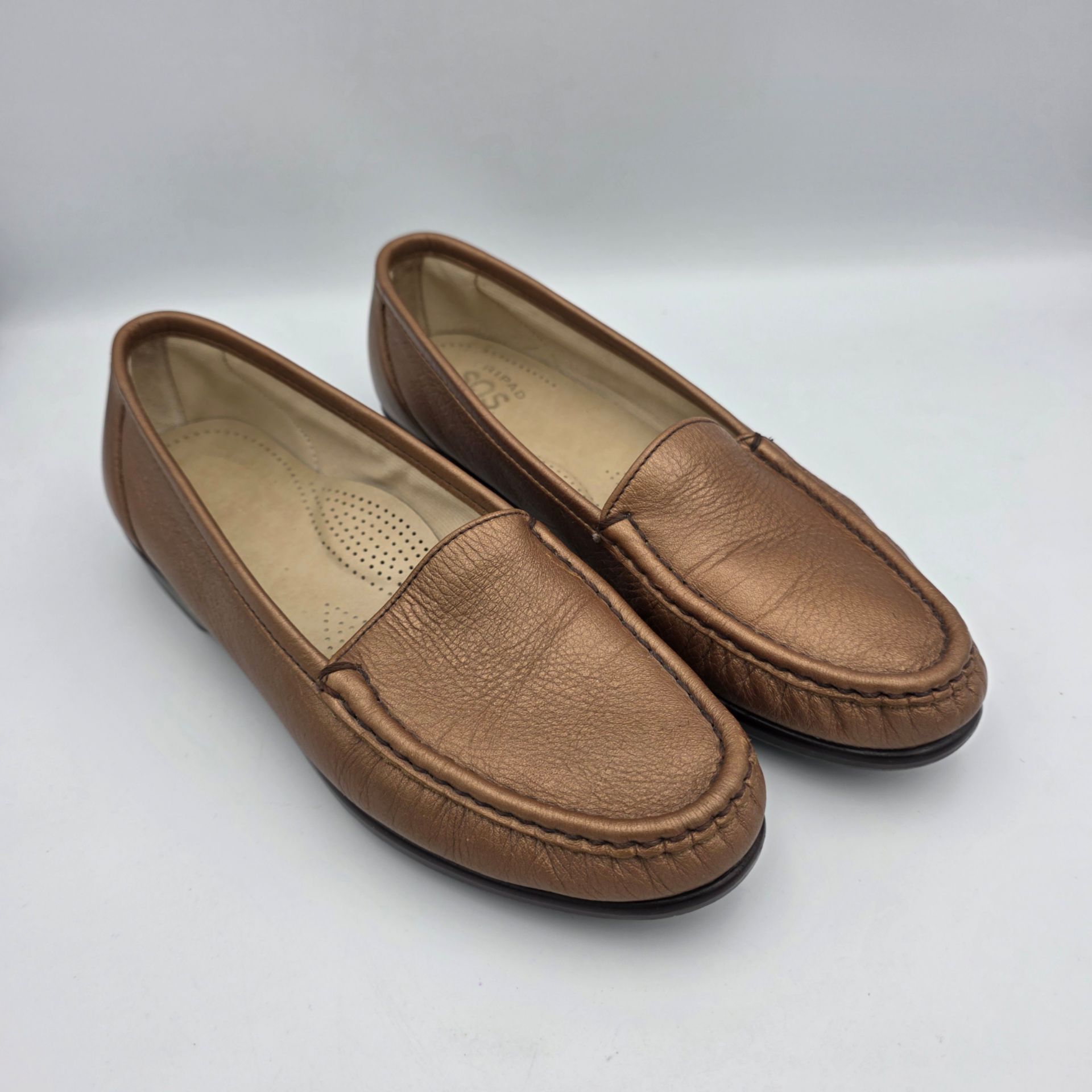 SAS Tripad Comfort Womens SlipOn Loafers Bronze Leather Soft Step Size 8 NARROW