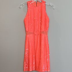 Alice + Olivia Cara Sequins Mini Dress, Coral, Size 4