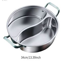 316 Stainless Steel Shabu Shabu Pot with Divider for Cooking, 34cm