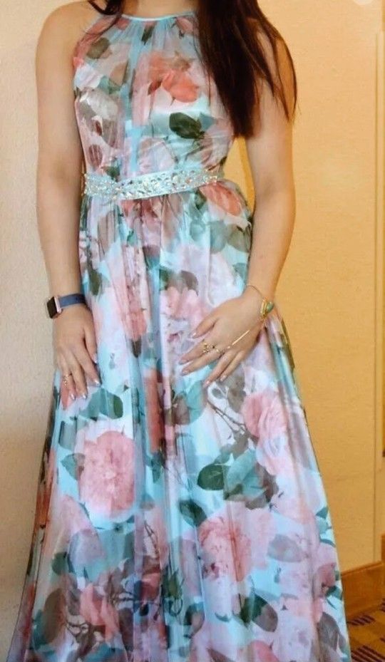 Women's Floral Floor Length Halter Dress
