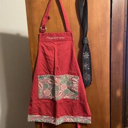 CHRISTMAS NAUGHTY OR NICE APRON & TIE WITH SILVER SEQUIN SNOWFLAKES - BOTH FOR $20