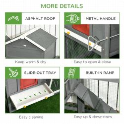 118" Extra Large Chicken Coop with Asphalt Roof, Wooden Hen Run with Slide-Out Tray and Nesting Box, Chicken Hutch