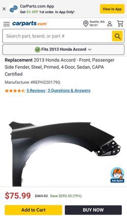 Honda accord New Passenger Fender