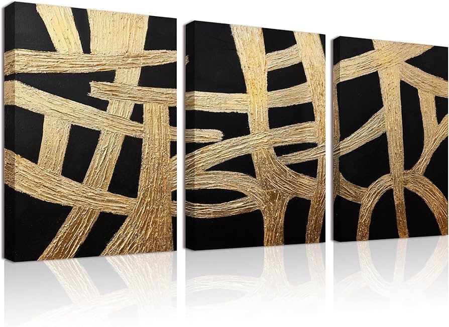 Black And Gold Abstract Wall Art Decor Artwork for Walls Set of 3 Abstract Textured Wall Art Prints Bedroom Office Wall Decor 12" X 16"