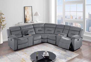 New Velvet Reclining Sectional. Grey / Brown. Free Delivery!