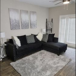 Black Sectional Couch Velvet Pillows Included 