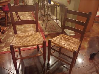 TWO ANTIQUE CANE-BOTTOM CHAIRS