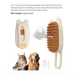 Brand new 3 in 1 Cat Steam Brush Rechargeable Anti-Static Pet Spray Hair Removal Comb for Shedding and Grooming Multi-functional Pet Massage Brushes f