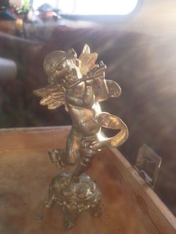 Brass Cherub Angel Figurine Playing Flute