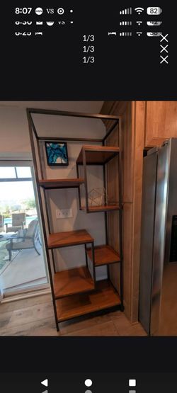 Oak and Metal Shelf Unit