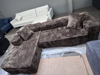 104" Modern Modular L-Shape Sofa Couch with Chaise Khaki Faux Rabbit Fur Cloud Sectional Couch with Deep Seat Modular Sectional Sofa No Assembly Requi