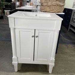 Assembled New Solid Wood Frame 24" Bathroom Vanity with Sink, Powder Room Small Bathroom Vanity