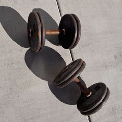 Two Dumbbells With Eight  10 Pound Plates Iron 