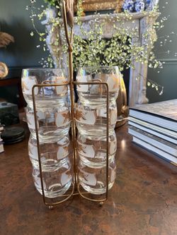 Vintage Set of 8 Heritage Gold Fruit Basket Cocktail Glasses with Cady MCM
