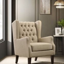 ✅ Linen Button Tufted Wingback Chair Accent Chair Modern Contemporary Stylish Button Tufting Seat Back (in Store Item