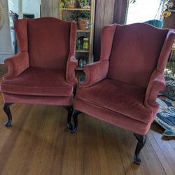 Pair Of Reupholstered Queen Anne Wingback Chairs