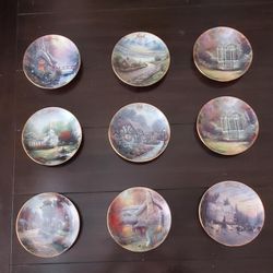9 Vintage Decoative Plates: Simpler times Thomas kincade calender collector plates