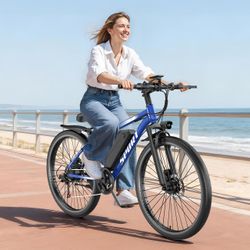 G26 749W Peak Motor Adult Electric Bike - 55-Mile Range, 20 MPH, Blue (Plug-In)