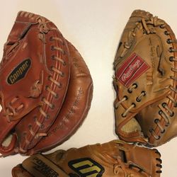 3 Right handed Thrower’s Catchers Gloves