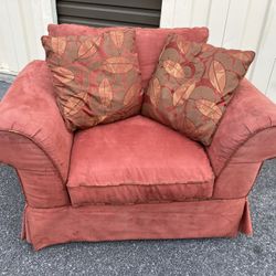 Soft Red Terracotta Oversized Chair With Pillows