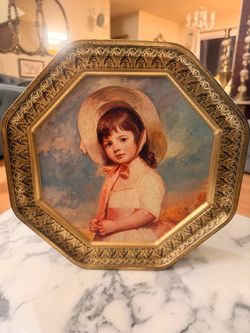 Vintage Octagonal Portrait Tin with Gold Border